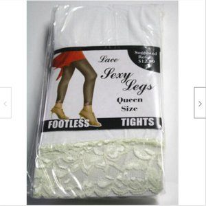 Eros Womens White Footless Tights Ivory Lace Trim